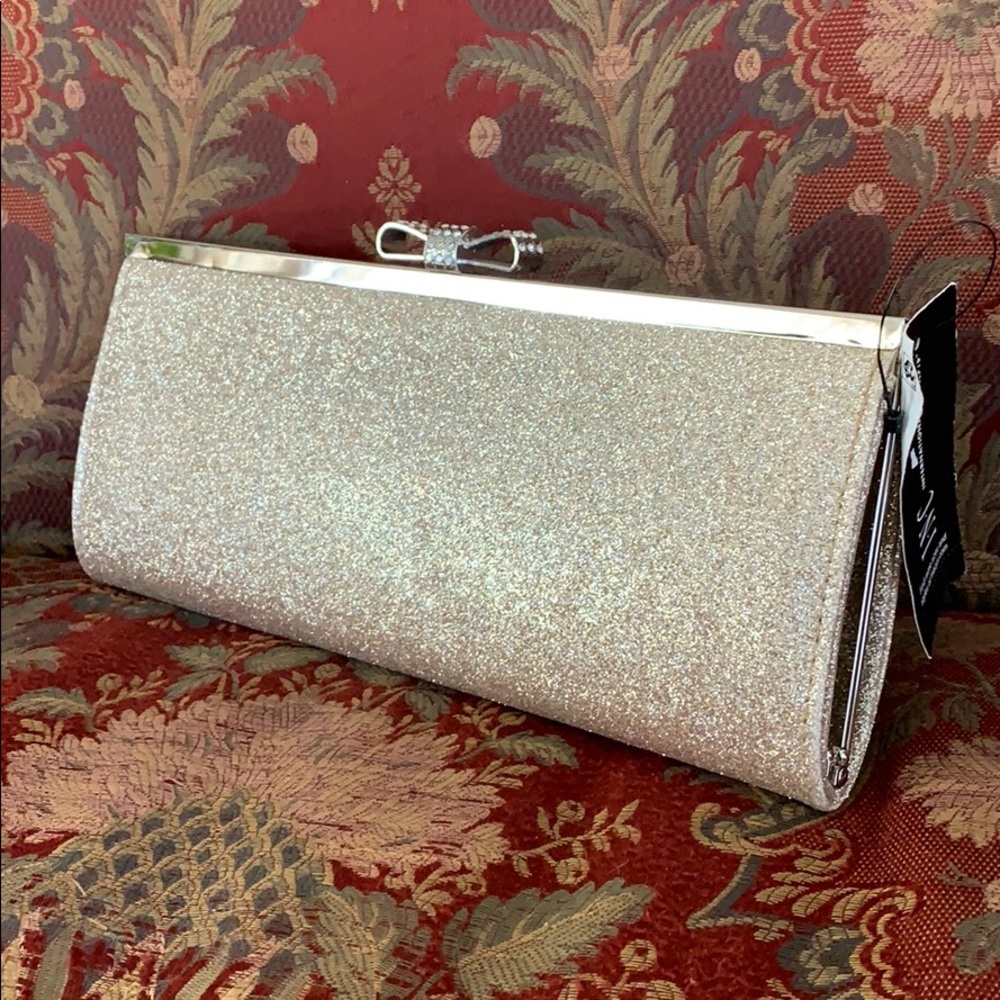 INC International Concepts gold glitter clutch